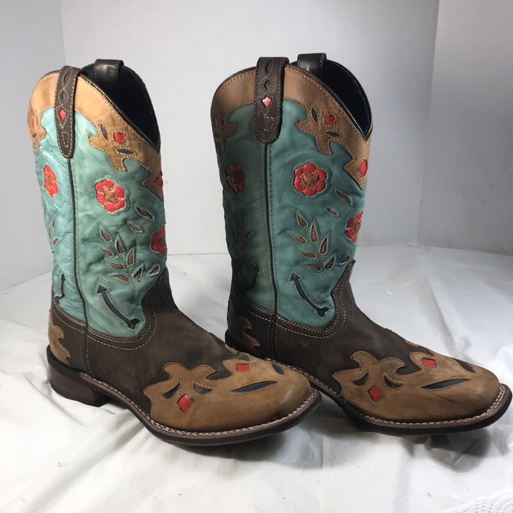 Laredo Miss Kate 5667 Women's Western Pull On Leather Laser Artistry Boots 9.5M